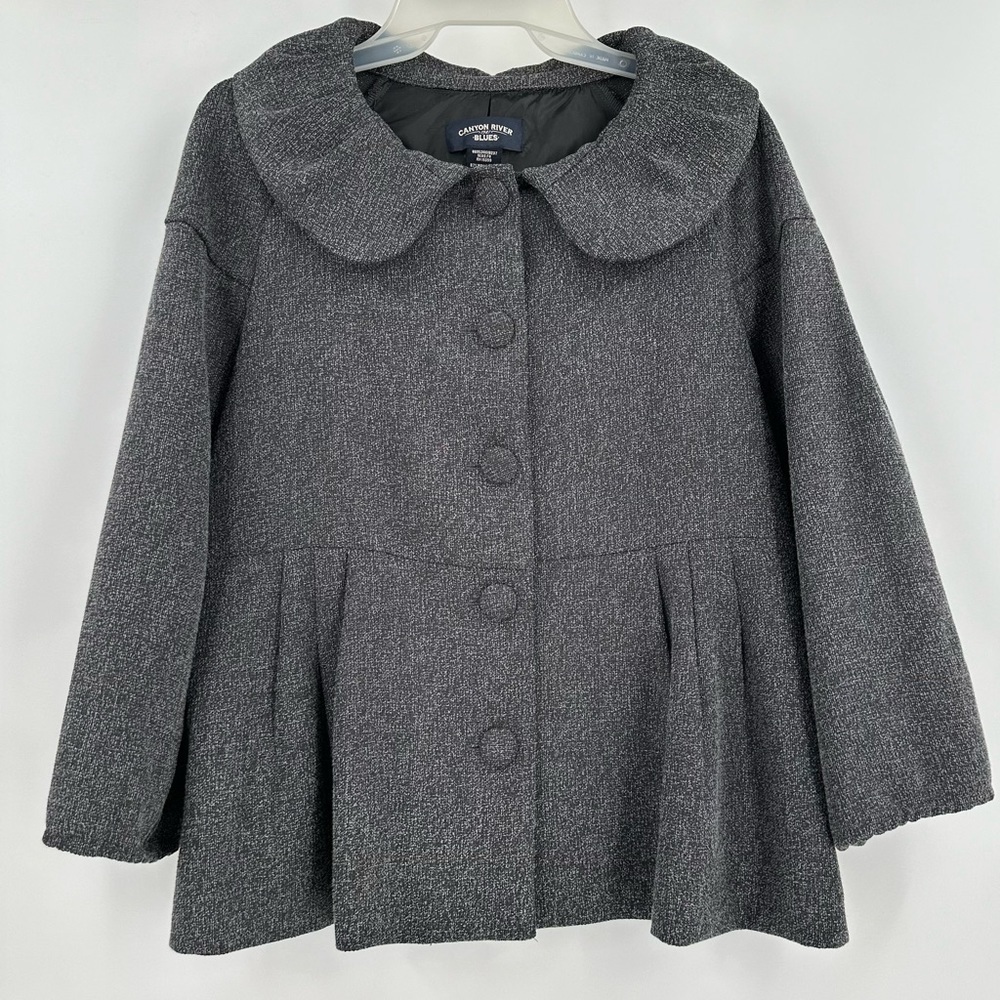 Canyon River Blues Women’s Gray Pleated 3/4 Sleeves Large Collar Jacket Size Lg